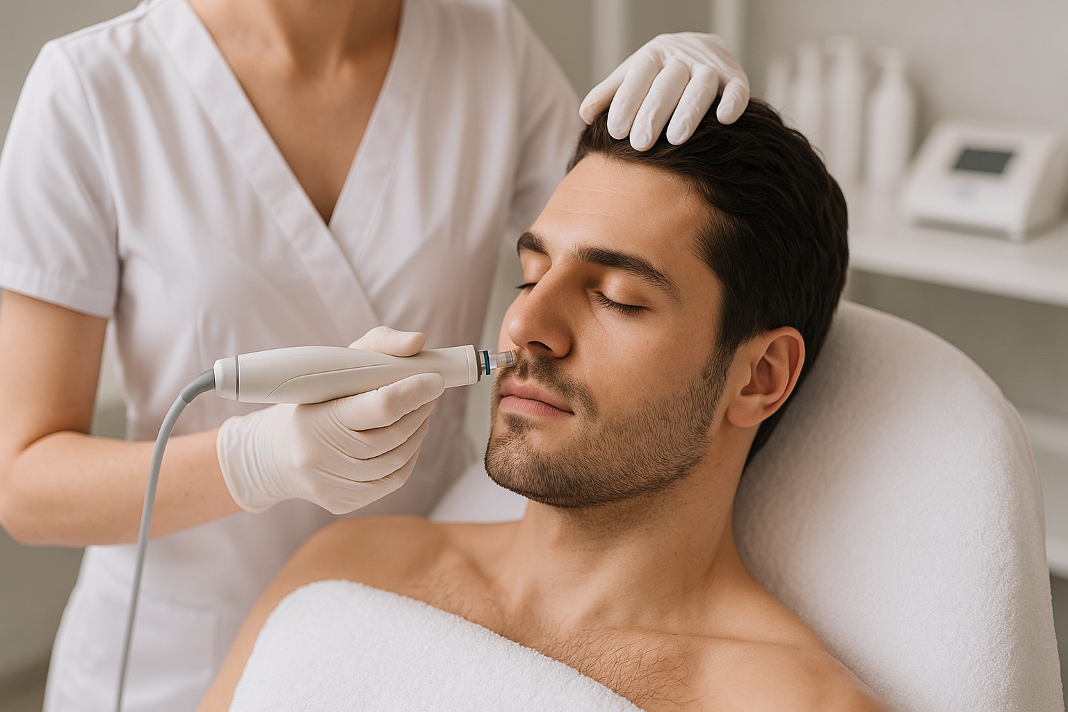 Мужчина на процедурах в  Медицинском центре Доктора Амосовой в Алуште, Крым